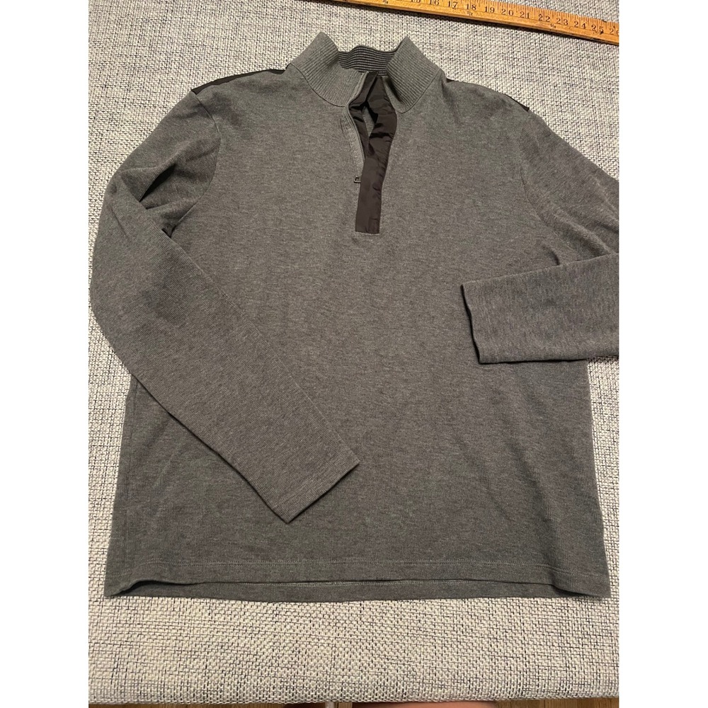 Hugo Boss Mens Quarter Zip Pullover Gray Regular Fit Medium Shoulder Trim